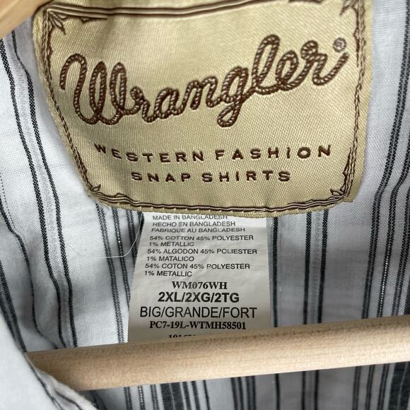 Wrangler VTG Mens Shirt 2XL White Gray Striped Pearl Snap Western Cowboy Rodeo - Picture 4 of 6